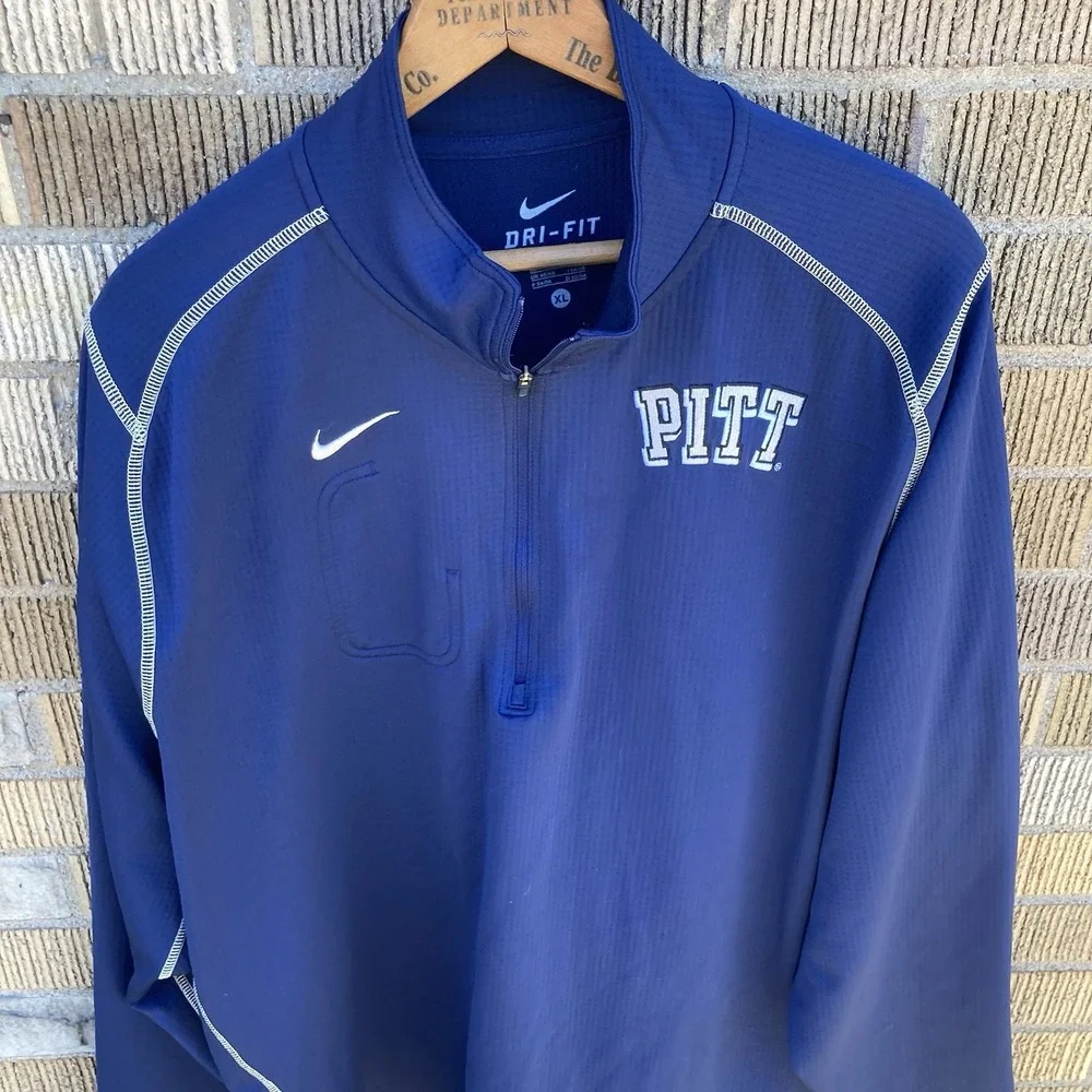 Pitt Panthers Mens XL Nike Quarter Zip Waffle Knit Performance Pullover Y2K Logo